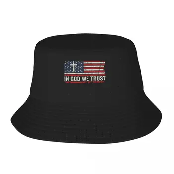 Новинка In God We Trust - Винтажная патриотическая христианская футболка с крестом под флагом США, летние шляпы, спортивные кепки, женская шляпа, мужская одежда