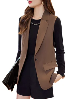 Новое поступление, женский официальный жилет, женский блейзер цвета хаки, черный кофейный тонкий блейзер без рукавов, куртка, пальто для деловой рабочей одежды.