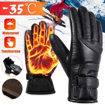 Новые Зимние перчатки с электрическим подогревом, USB-грелка для рук, Кожаные перчатки с подогревом, Мотоциклетные перчатки с сенсорным экраном, водонепроницаемые Велосипедные перчатки