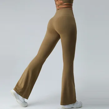 Новые расклешенные брюки для йоги с высокой талией, подтягивающие бедра, Широкие повседневные спортивные брюки, обтягивающие леггинсы для фитнеса с эффектом пуш-ап, женские брюки