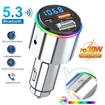 Новый Bluetooth 5.3 FM-передатчик Громкой Связи Автомобильный MP3-плеер Стерео Автомобильный FM-Модулятор PD30W Быстрая Зарядка QC3.0 AUX Плеер RGB Свет