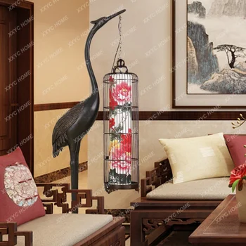 Новый китайский современный классический торшер журнальный столик в отеле Птичья клетка Вертикальные ретро-лампы