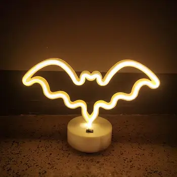 Ночник, привлекающая внимание неоновая вывеска в виде летучей мыши на Хэллоуин, настольное украшение со светодиодной неоновой лампой без мерцания, работающей от USB / аккумулятора