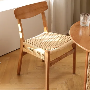Обеденный стул из цельного дерева в стиле Ретро Современный минималистичный домашний Плетеный стул для макияжа Скандинавский стул со спинкой из ротанга Мебель для гостиной 2023