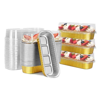 Одноразовые мини-формы для выпечки хлеба с крышками, 50шт, 6,8 унции алюминиевой фольги, узкие формы для торта, прямоугольные формы для выпечки кексов