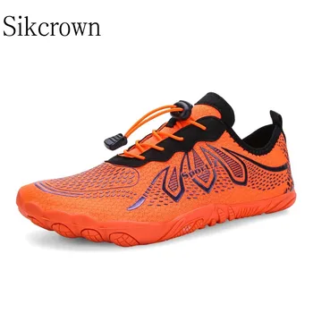 Оранжевые мужские треккинговые ботинки в минималистичном стиле для бега босиком, женские кроссовки с широким носком, вдохновленные коробкой, Подошва для оптимальной релаксации Aqua Shoe