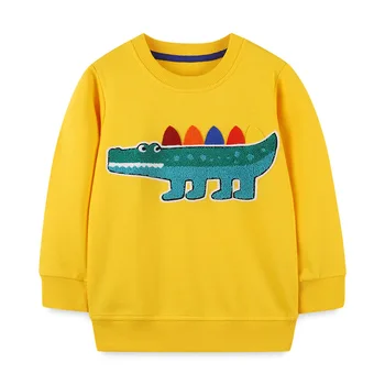Осенние детские толстовки с длинным рукавом с вышивкой крокодила, детские толстовки для мальчиков, хлопковая спортивная рубашка, детские толстовки с длинным рукавом
