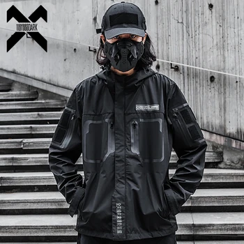 Осенние тактические куртки 2023 года, Ветровка, куртка с буквенным принтом бренда, Технологичная мужская Черная Уличная одежда в стиле хип-хоп, пальто с капюшоном