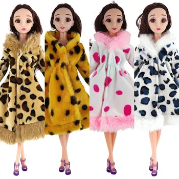 Пальто из мягкого искусственного меха с длинным рукавом, одежда для мини-кукол, меховое плюшевое пальто, аксессуары для кукол 30 см, зимние игрушки для девочек для кукол Барби