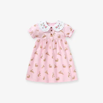Платье принцессы с принтом кролика с короткими рукавами для маленьких девочек, платья для танцев, одежда для девочек 4 лет, Размер платья 5