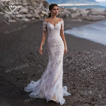 Пляжное кружевное свадебное платье 2023 с аппликацией в виде Сердечка, Придворный поезд Русалки, платье принцессы Vestido De Novia SwanSarah N173 для невесты