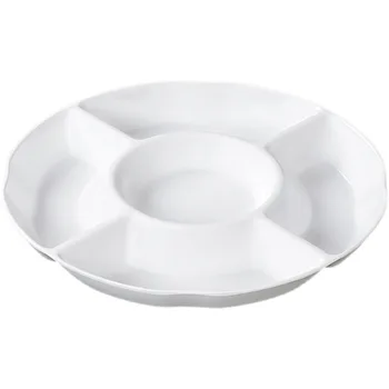 Поворотная тарелка с пятью сетками, имитирующая фарфоровую сетку, тарелка для сухофруктов, круглая пластиковая меламиновая посуда, тарелка для закусок