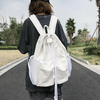 Повседневный холщовый женский рюкзак, школьный ранец harajuku, женские рюкзаки на шнурке, сумка для ноутбука большой емкости, дорожный рюкзак, рюкзак