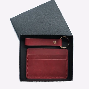 Подарочный набор из натуральной кожи, держатель для карт и брелок для ключей, кожаный чехол-бумажник для карт Crazy Horse