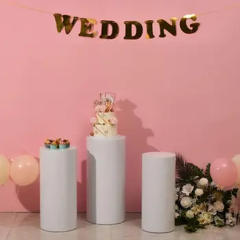 Подставка для дисплея с круглым цилиндрическим пьедесталом, белые стойки для торта, украшения для свадебной вечеринки своими руками, набор из 3 штук