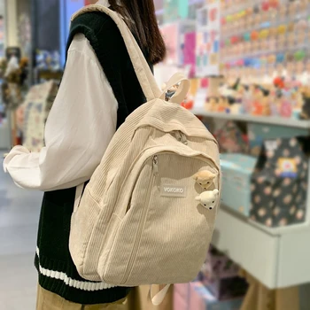 Полосатый милый вельветовый женский рюкзак, школьный ранец для девочек-подростков и мальчиков, роскошная женская модная сумка в стиле харадзюку, студенческий книжный набор для леди