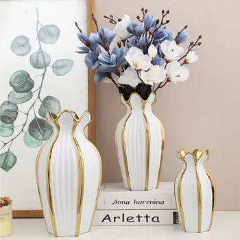 Простая керамическая ваза в скандинавском стиле, современные гальванические украшения, креативный свет, роскошная цветочная композиция ручной работы для гостиной, главная