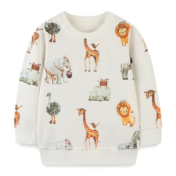 Распродажа осенних толстовок с рисунком животных, льва, жирафа, хлопковый свитер с длинными рукавами для мальчиков и девочек, детская одежда свободного кроя, топ