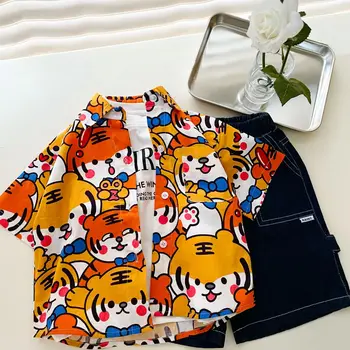 Распродажа, размер рубашки для мальчика 110 см, 2298C, детская рубашка с короткими рукавами, летняя рубашка для мальчика с рисунком из мультфильма