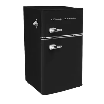 Ретро двухдверный компактный холодильник объемом 3,1 кубических фута с морозильной камерой, черный