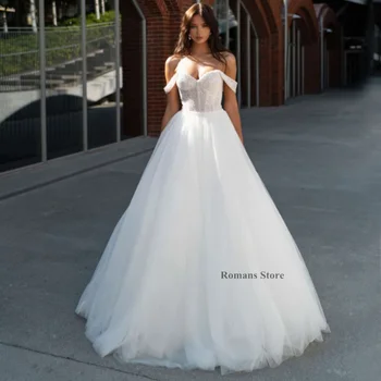 Римское белое свадебное платье невесты с открытыми плечами для женщин, Тюлевые аппликации, платья для гостей на свадьбу с открытой спиной, vestido novia 2023
