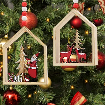 Рождественская Елка Выдалбливают Деревянные Подвесные Украшения Дерево Санта Клаус Лось Рождественская Елка Decorazioni Natalizie 2023 Новогодние Украшения