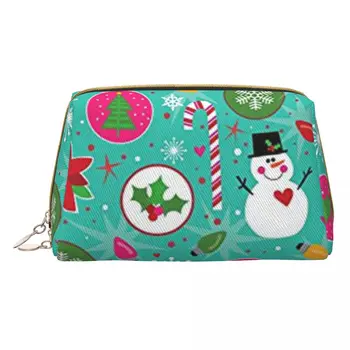 Рождественская кожаная косметичка со снеговиком, сумочка на молнии, кошелек, дорожный органайзер для макияжа для женщин и девочек