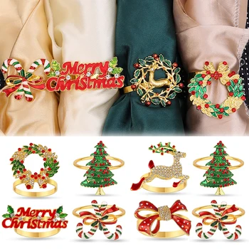 Рождественские кольца для салфеток, металлические Держатели для салфеток в виде рождественской елки и лося для рождественской вечеринки, украшение обеденного стола, пряжки для салфеток