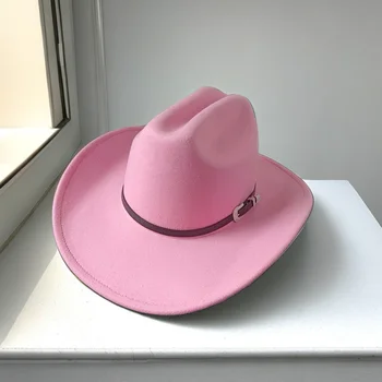Розовый Винтаж унисекс Винтаж широкими полями шляпа Fedora ковбойская шляпа, ковбой девушка западная шляпа с кисточкой тканые шляпа Fedora с размер 58-59