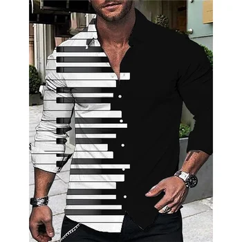 Роскошные мужские рубашки, однобортная рубашка для мужчин, повседневные топы с длинными рукавами и принтом пианино, мужская одежда, Гавайский кардиган, блузки, Новинка