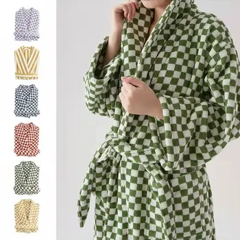 Роскошный хлопковый халат в клетку в стиле ретро в шахматном порядке, женский халат, домашняя одежда, большое банное полотенце для сауны, вытирающее тело, спа-топ из микрофибры