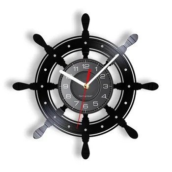 Рулевое управление парусной лодки Виниловая пластинка Настенные часы Лодка Колесо Яхты Морской Декор Бесшумные Не Тикающие Настенные часы Подарок Капитана лодки