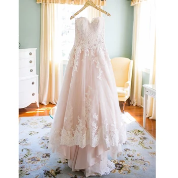 Румяно-розовые кружевные свадебные платья 2023 Винтажное свадебное платье из тюля трапециевидной формы с вырезом в виде сердечка