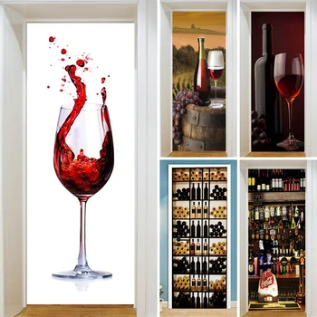 Самоклеящаяся наклейка на дверь из бокала для вина, Обои, Съемный Художественный плакат, Спальня, кухня, Настенные росписи на двери из красного вина, украшения дома