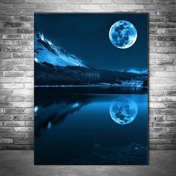Сделай сам 5D Алмазная живопись Красивые природные пейзажи Мозаика Ночная сцена Озеро Гора Луна Алмазная вышивка Украшение дома