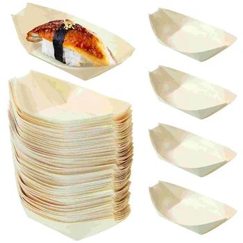 Сервировочные тарелки из дерева 100 шт, Лодочка для суши, Бамбуковый Деревянный Поднос для сашими, Тарелка для деликатесов, Контейнер для сервировки, Миска