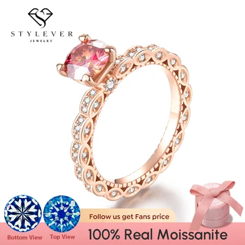Сертифицированный Stylever настоящий муассанит весом 1 карат с бриллиантом из розового золота, обручальные кольца для женщин, ювелирные изделия класса люкс из стерлингового серебра 925 пробы для помолвки.