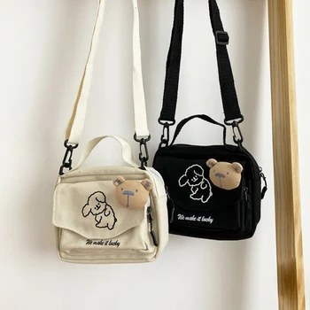 Симпатичная Японская холщовая сумка с мягкой собачкой Корейская маленькая сумка-мессенджер для свежей Девушки Кошельки и сумки Женские сумки через плечо