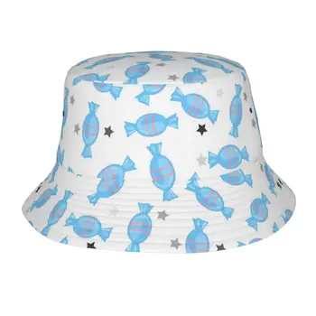 Синий мультфильм конфеты ведро шляпа для мужчин женщин открытый летний рыбак путешествия туризм шапки