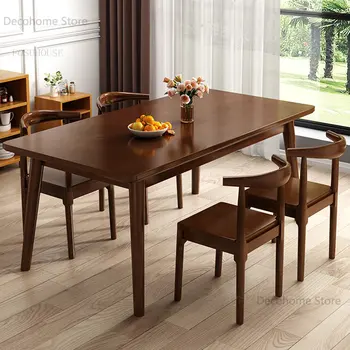 Скандинавский современный минимализм, прямоугольные обеденные столы цвета грецкого ореха, обеденный стол и стул из массива дерева, мебель для столовой и дома