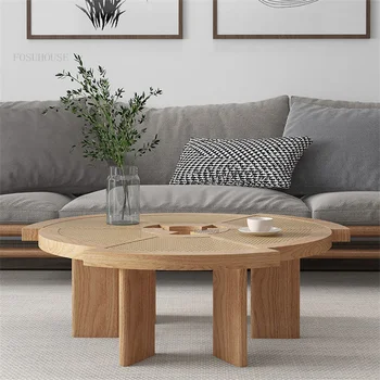 Современный японский журнальный столик из ротанга для гостиной, мебель для дома, креативный диван, приставной столик, Круглые низкие столики B