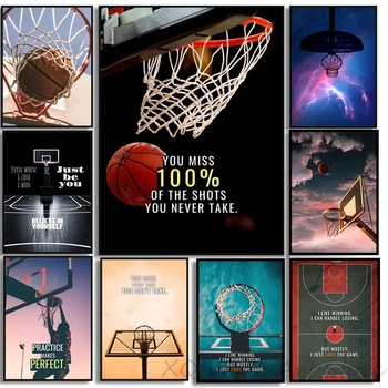 Спорт Баскетбол Мотивационные слова Картины на холсте Плакаты любителей баскетбола Принты Настенные рисунки для столовой Домашний декор