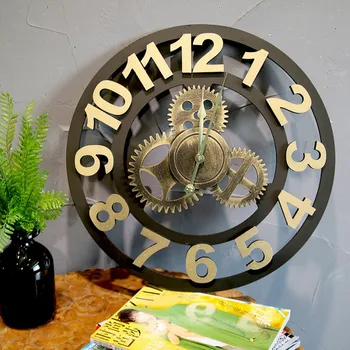 Старинные настенные часы с шестеренками Скандинавский дизайн Бесшумные модные стрелки Часы Для спальни Круглые на батарейках Reloj Pared Home Decor