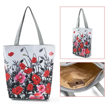 Сумка-тоут с цветочным принтом, женская холщовая сумка через плечо большой емкости, летняя пляжная сумка