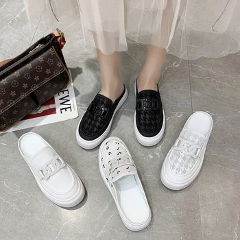 Тапочки Женская обувь Корейская версия Baotou Feet, Ленивые тапочки на толстой подошве, Шлепанцы на платформе, Лето-осень, Удобные черные