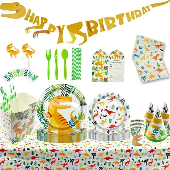 Тематическая вечеринка в стиле динозавров, одноразовая посуда, бумажная тарелка, детский набор для празднования дня рождения, праздничные принадлежности, полиэтиленовая скатерть для украшения вечеринки