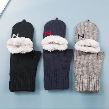 Теплые Перчатки с сенсорным экраном Модные Рукавицы с открытыми пальцами, защищающие От холода, Утолщенные Плюшевые Вязаные Перчатки Мужские