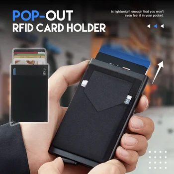 Тонкий алюминиевый кошелек с эластичной задней сумкой, держатель для кредитной карты ID, мини-RFID-кошелек, автоматический всплывающий чехол для банковских карт