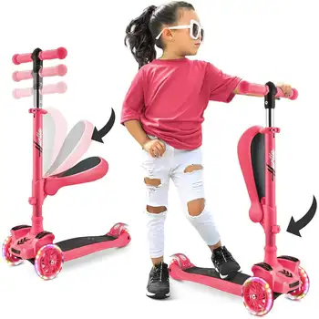 Трехколесный самокат ScootKid - игрушка-самокат для малышей со встроенными светодиодными фонарями на колесах, раскладывающимся комфортным сиденьем (возраст от 1 года) (Арбуз)