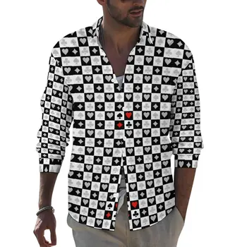 Уличная повседневная рубашка с рисунком сердца, мужская рубашка для покерных карт, Весенние модные блузки с длинным рукавом, Одежда на заказ большого размера